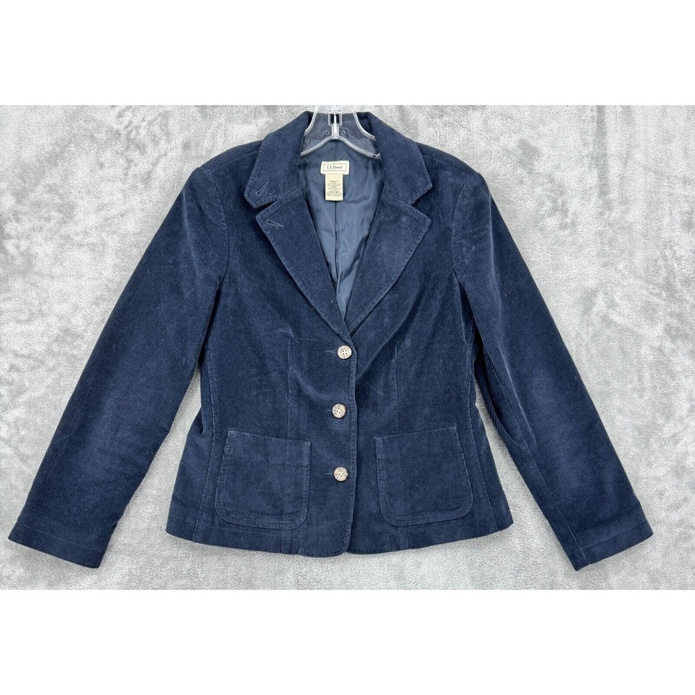 LL Bean Jacket Womens 4 Petite Corduroy Blazer Casual Classic Lined Navy Blue